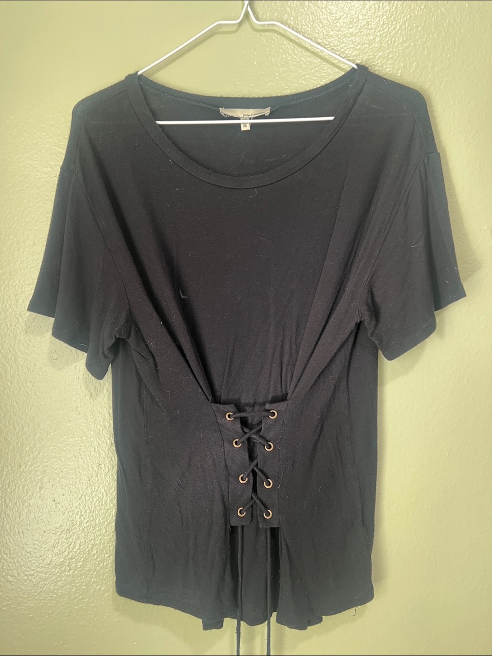 june & hudson Black Lace-Up Waist Short Sleeve Tee